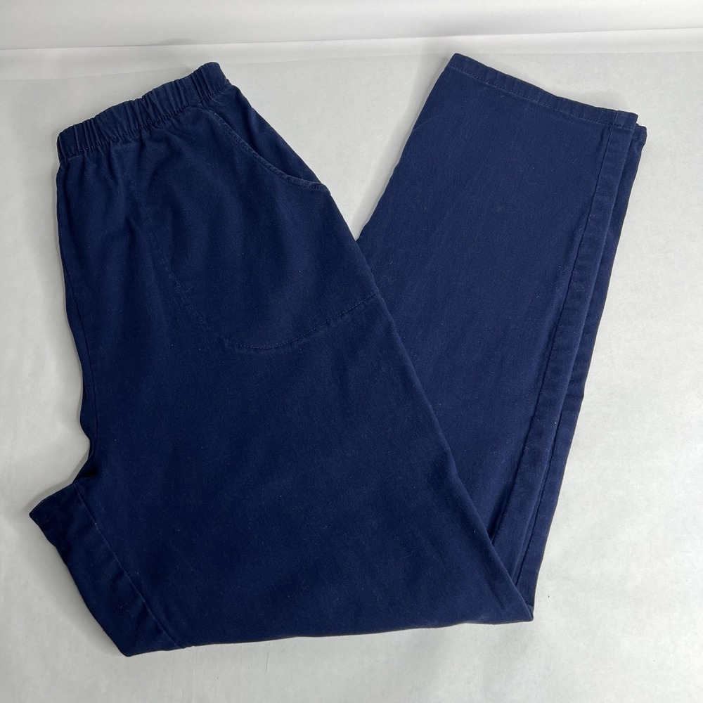 D & Co Denim & Company Women's‎ Pull On Pants Size M Navy Twill Canvas Stretch